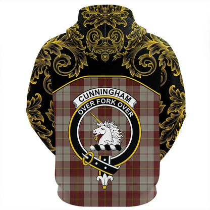 Printivon Cunningham Burgundy Dancers Tartan Clan Crest Hoodie Empire I