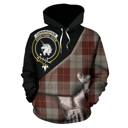 Printivon Cunningham Burgundy Dancers Tartan Clan Crest Hoodie Patronage