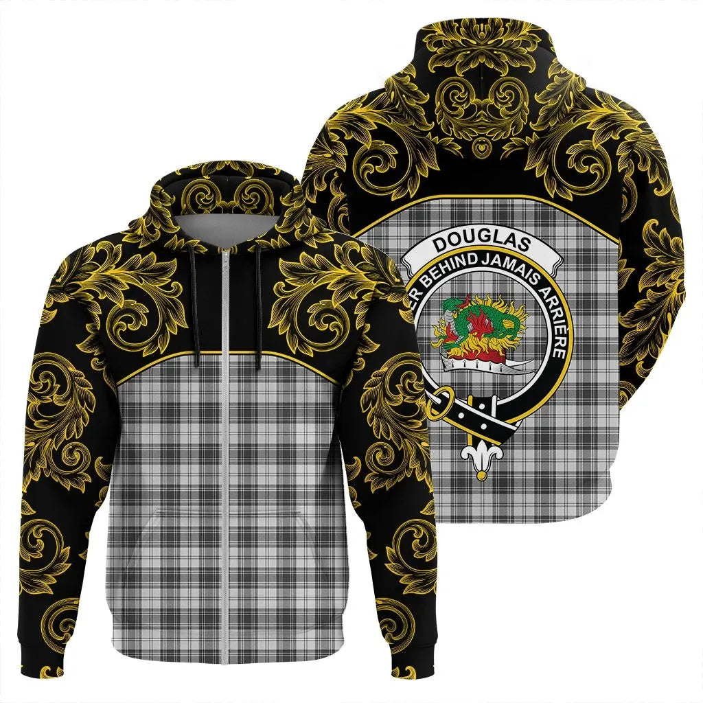 Printivon Douglas Grey Modern Tartan Clan Crest Zip Hoodie Empire I