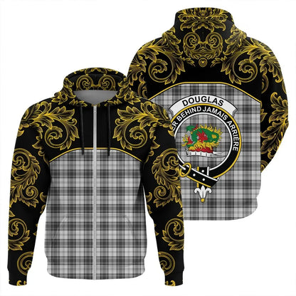 Printivon Douglas Grey Modern Tartan Clan Crest Zip Hoodie Empire I