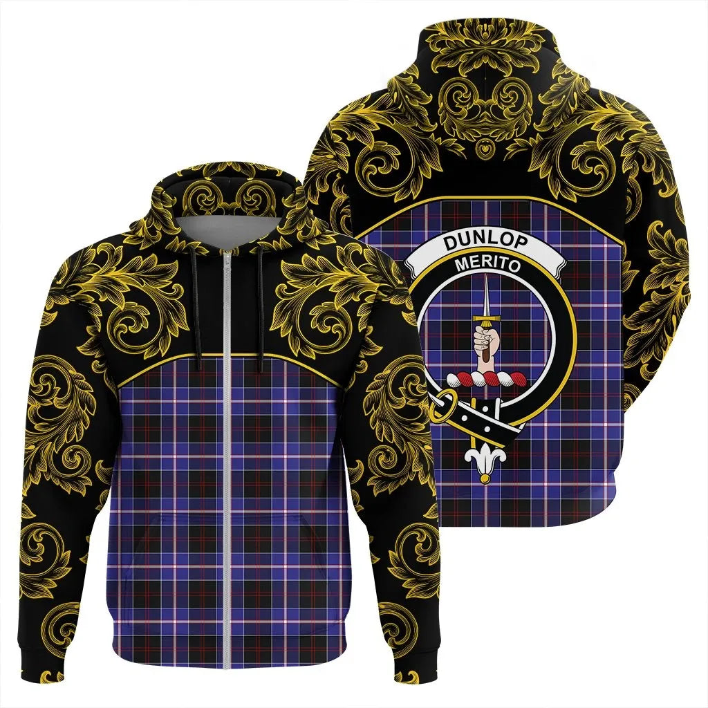 Printivon Dunlop Modern Tartan Clan Crest Zip Hoodie Empire I