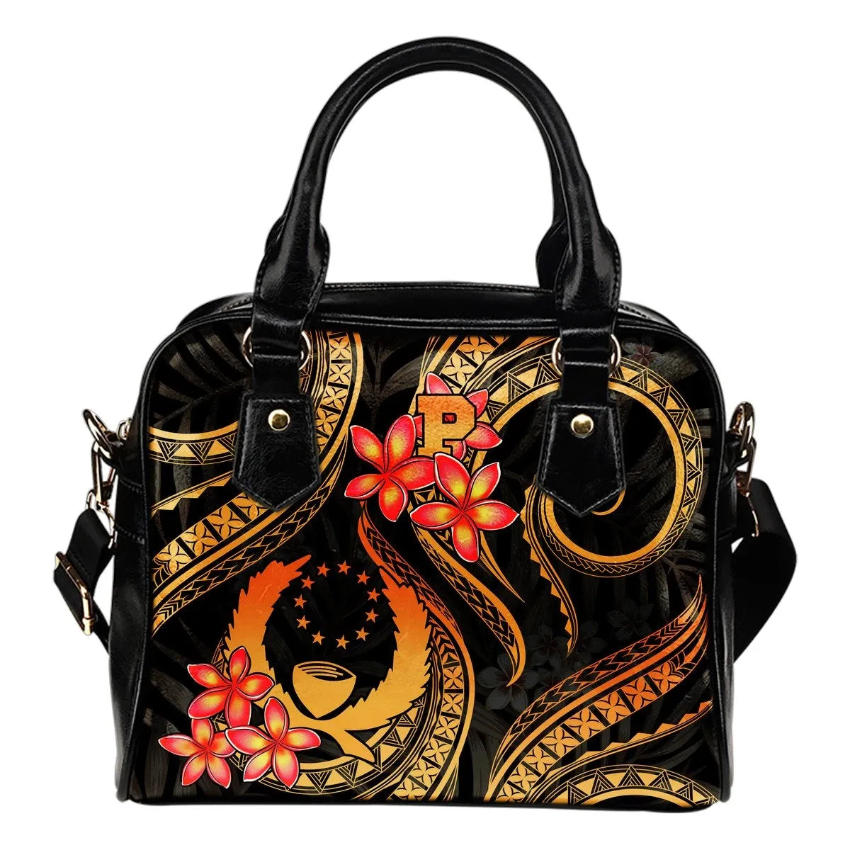 Pohnpei Micronesian Shoulder Handbag Gold Plumeria