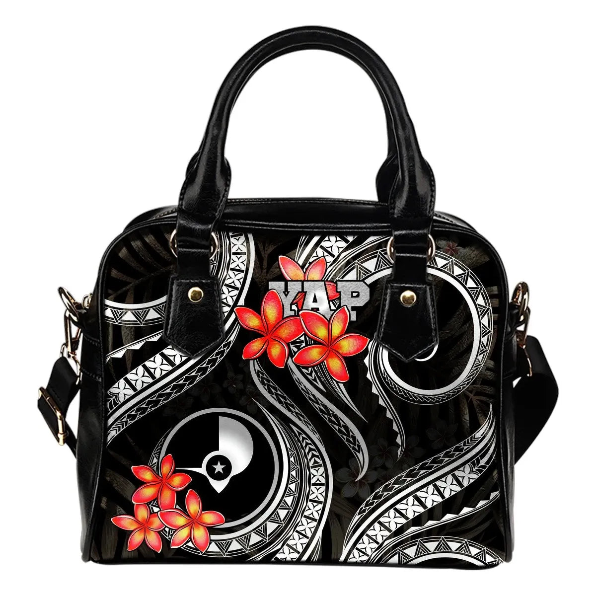 Yap Micronesian Shoulder Handbag Black Plumeria