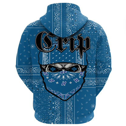 Crips Gang Hoodie - Special Skull Paisley Pattern Zip Hoodie