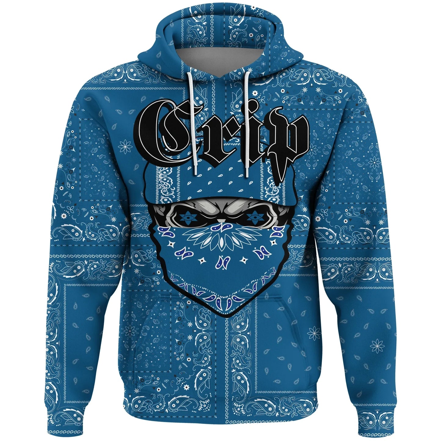 Crips Gang Hoodie - Special Skull Paisley Pattern Zip Hoodie