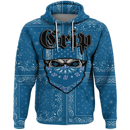 Crips Gang Hoodie - Special Skull Paisley Pattern Zip Hoodie