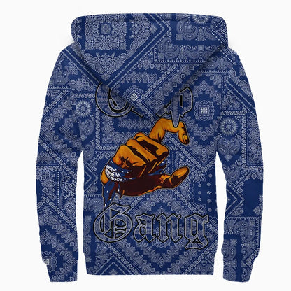 Crips Gang Bulldog Sherpa Hoodie - Blue Bandana Pattern Printed Fleece Hoodie