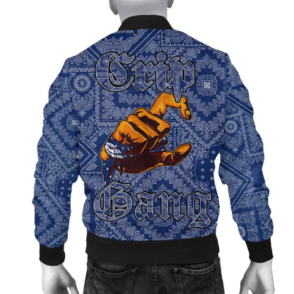 Crips Gang Bulldog Bomber Jacket - Blue Paisley