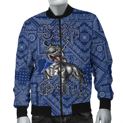 Crips Gang Bulldog Bomber Jacket - Blue Paisley