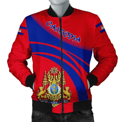 Cambodia Coat Of Arms Men Bomber Jacket Sticket