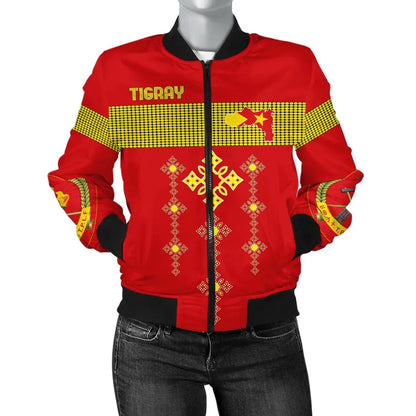 Tigray Bomber Jacket, Tigray Round Pattern Flag Women