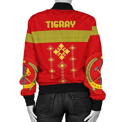 Tigray Bomber Jacket, Tigray Round Pattern Flag Women