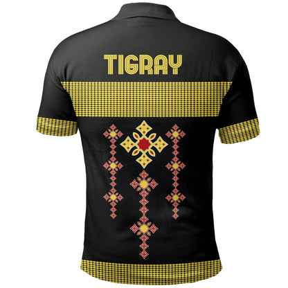 Tigray Polo Shirt, Tigray Round Pattern Flag Red Black