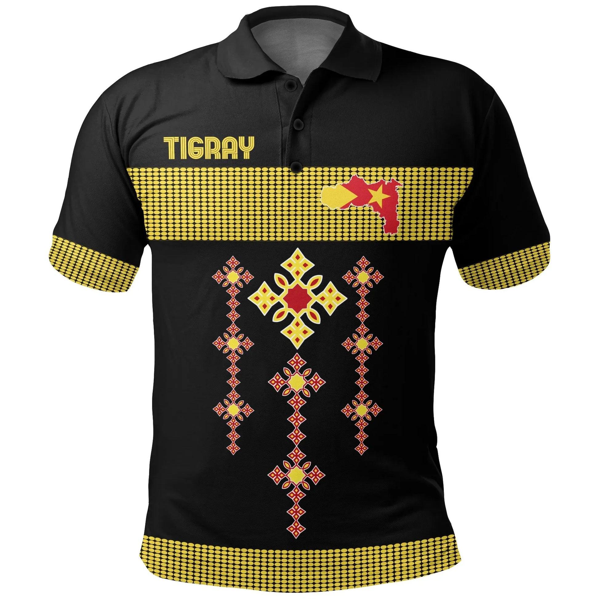 Tigray Polo Shirt, Tigray Round Pattern Flag Red Black
