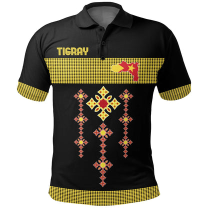 Tigray Polo Shirt, Tigray Round Pattern Flag Red Black
