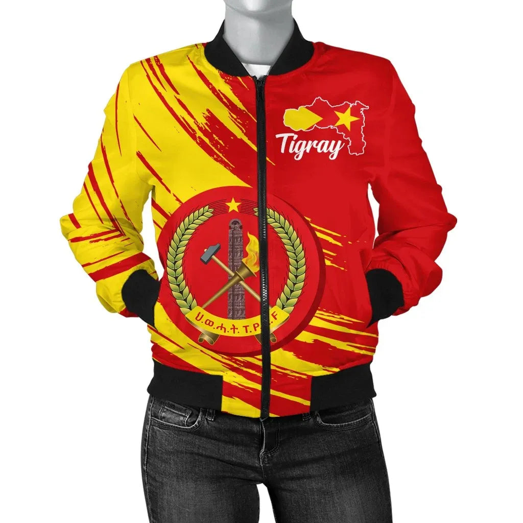 Tigray Bomber Jacket, Tigray In My Heart Flag Red Women