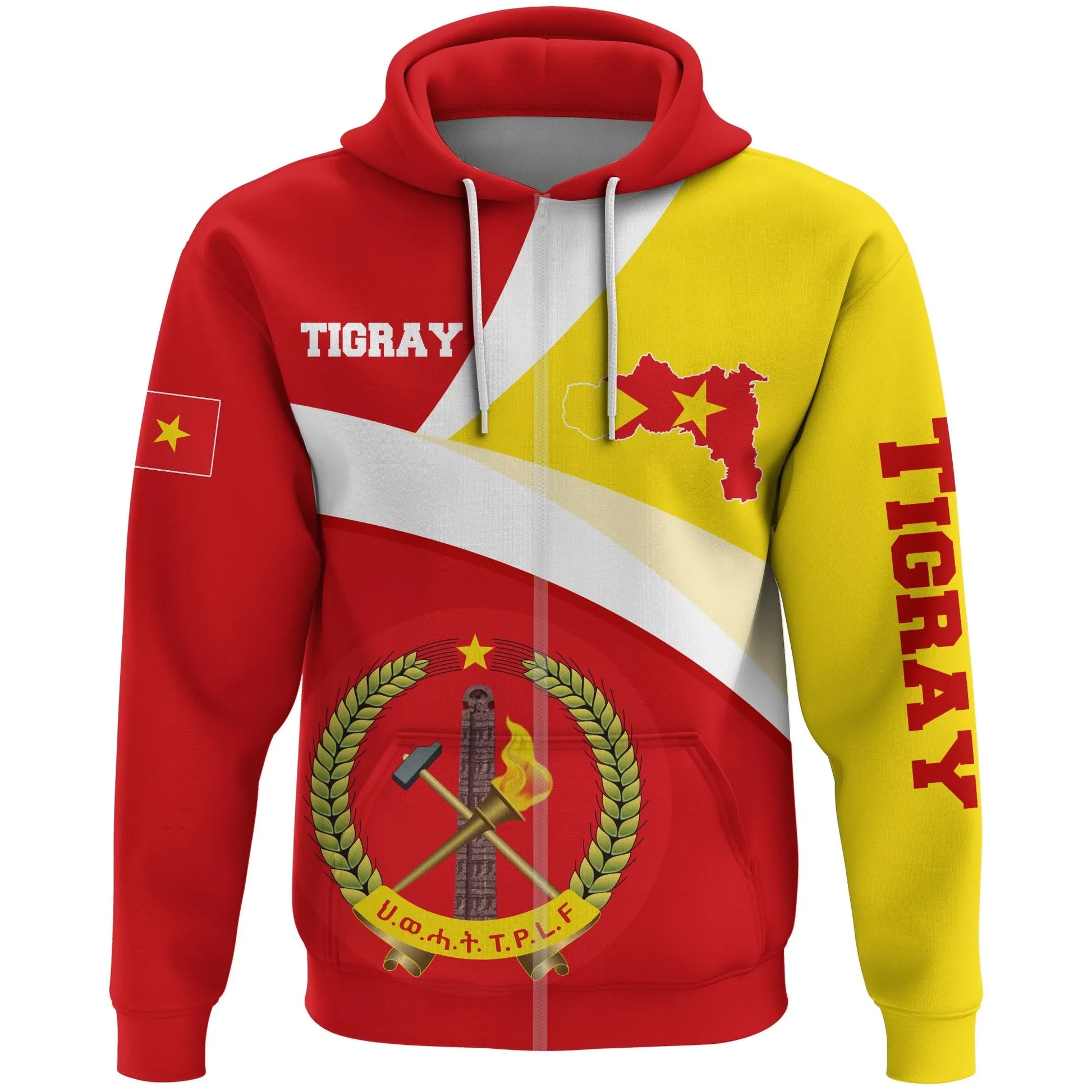 Tigray Full Zip Hoodie, Tigray Flag Maps Red Custom