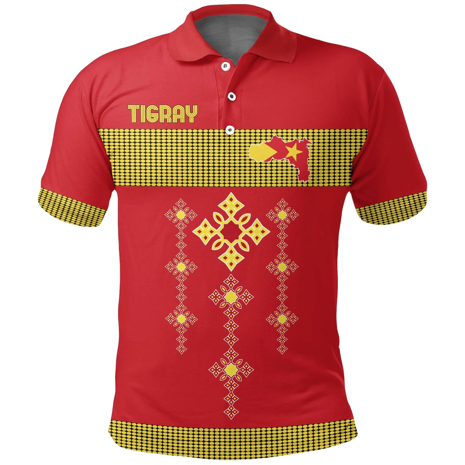 Tigray Polo Shirt, Tigray Round Pattern Flag Red