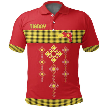 Tigray Polo Shirt, Tigray Round Pattern Flag Red