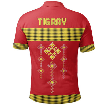 Tigray Polo Shirt, Tigray Round Pattern Flag Red
