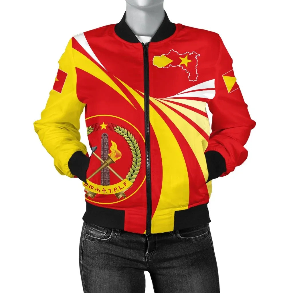 Tigray Women's Bomber Jackets, Tigray Swirly Lion Flag Tigray Swirlt ver 2