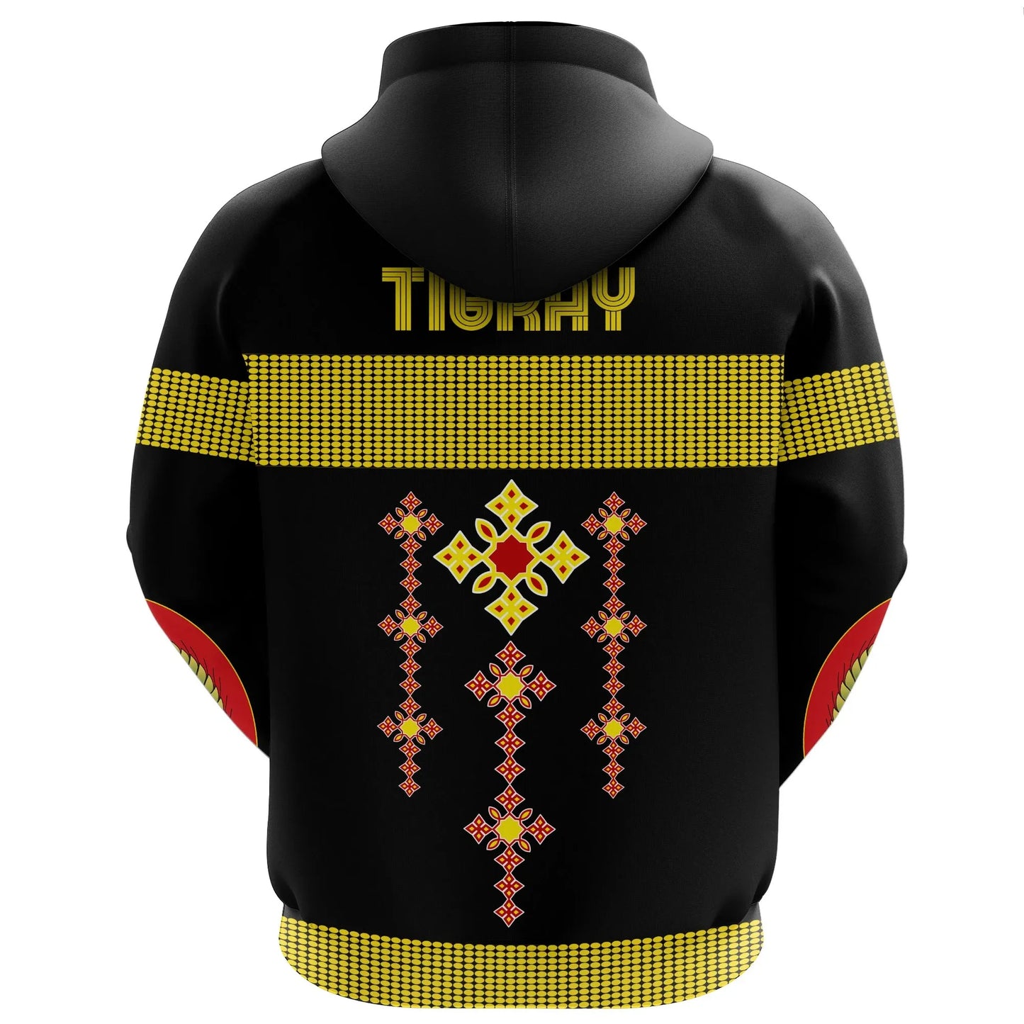 Tigray Full Zip Hoodie, Tigray Round Pattern Flag Black