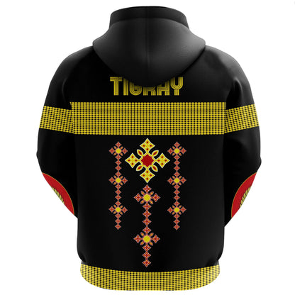 Tigray Full Zip Hoodie, Tigray Round Pattern Flag Black