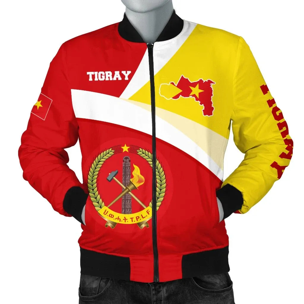 Tigray Bomber Jacket, Tigray Flag Maps Red Men