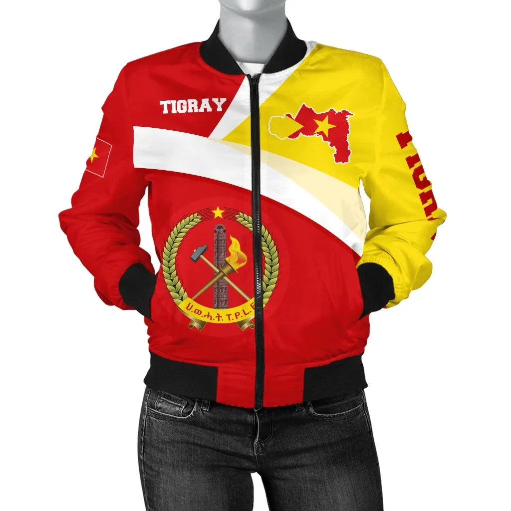 Tigray Bomber Jacket, Tigray Flag Maps Red Women