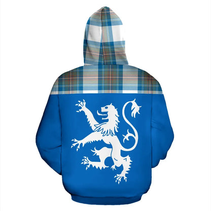 Printivon Tartan All Over Hoodie Lion Stewart Muted Blue