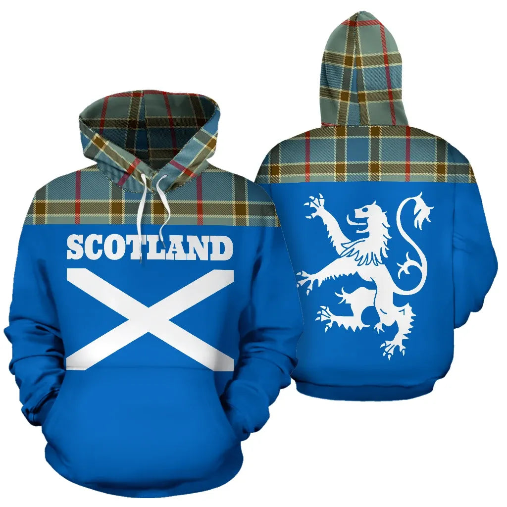 Printivon Tartan All Over Hoodie Lion Balfour Blue
