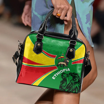 Ethiopia Shoulder Handbag, Ethiopia Round Coat Of Arms Lion