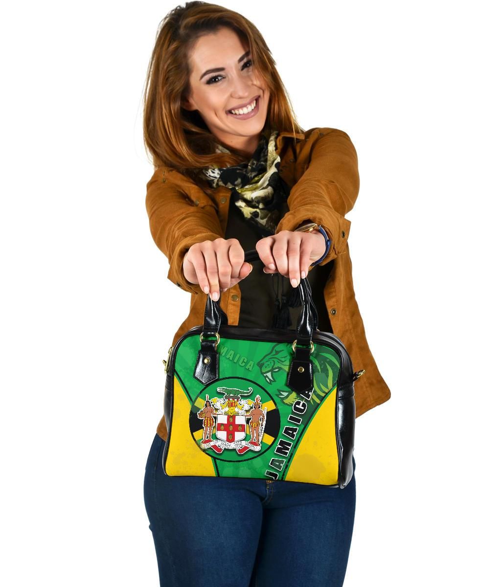 Jamaica Lion Shoulder Handbag Circle Stripes Flag Version