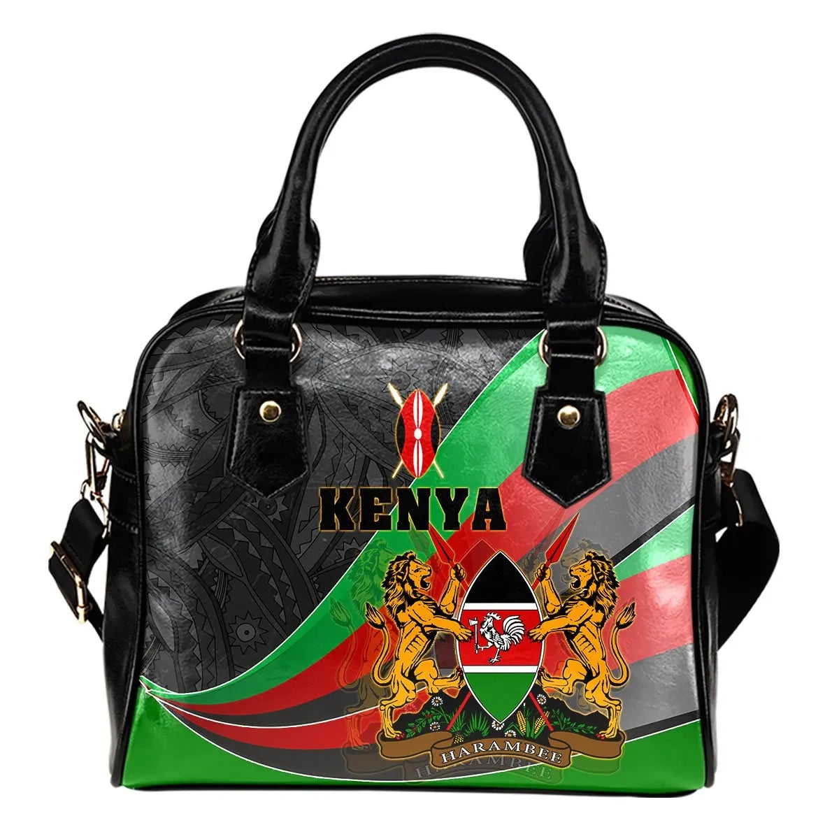 Kenya Shoulder Handbag Kenya Pattern With Coat Of Arms