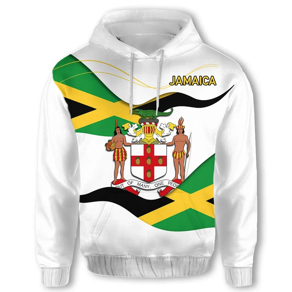 Jamaica Waving Flag Hoodie Jamaica Coat Of Arms Unisex Printed Hoodie