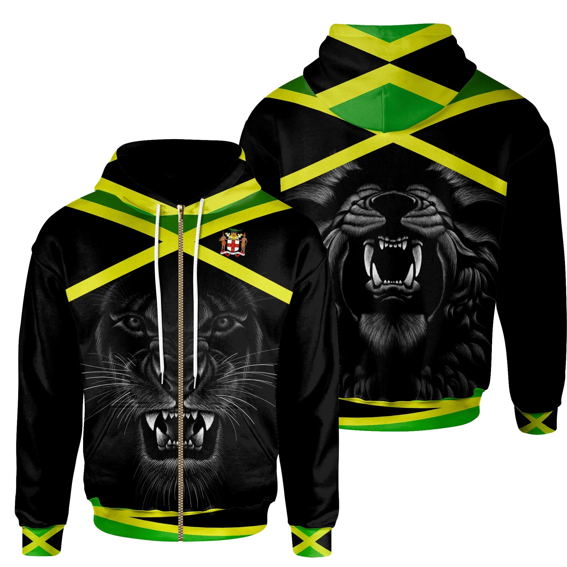 Africa Zip Up Hoodie Jamaica Coat Of Arm, Flag Color