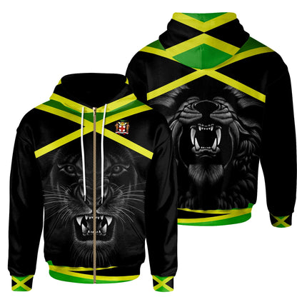 Africa Zip Up Hoodie Jamaica Coat Of Arm, Flag Color