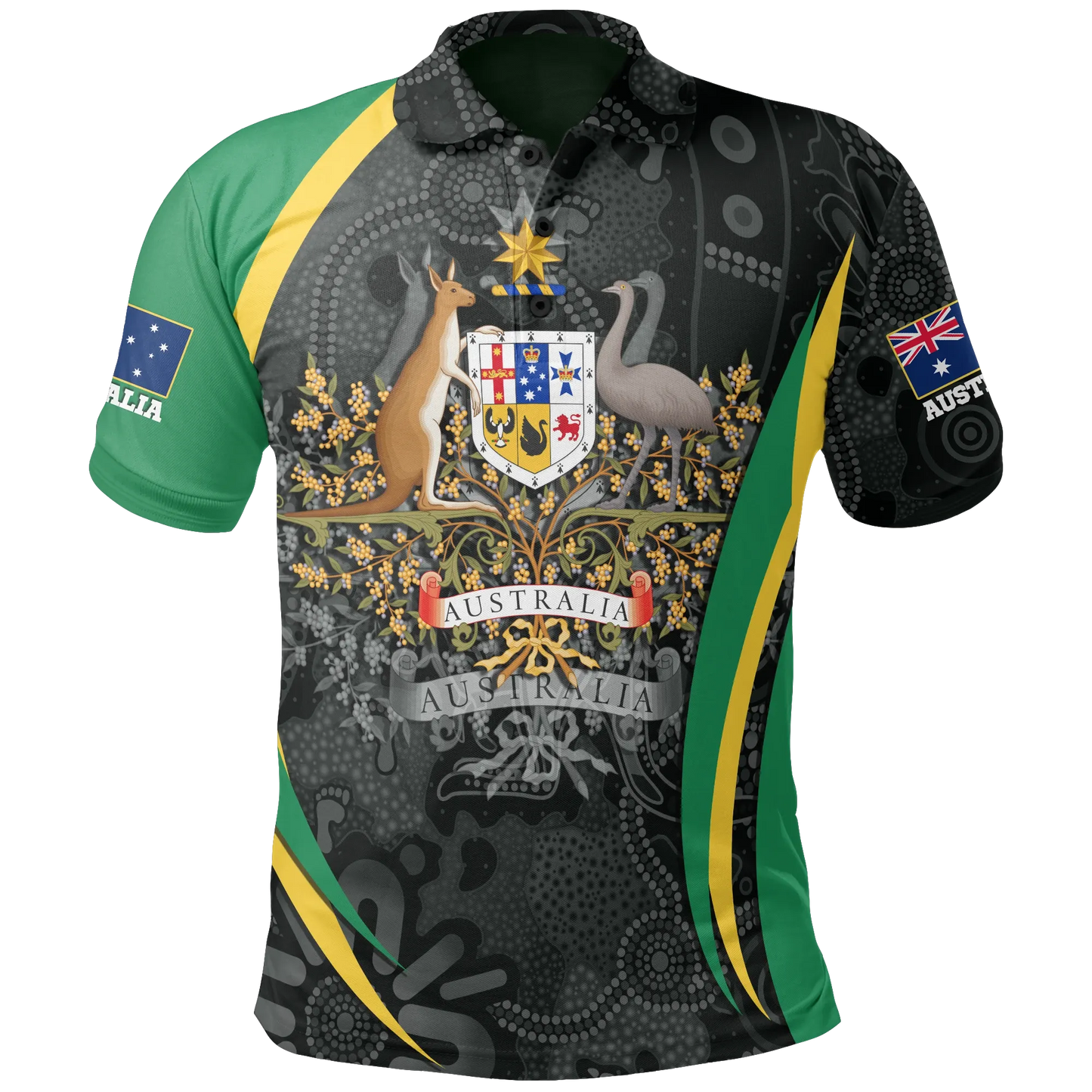 Australia Polo Shirt Australia Coat of Arms Shirt Aussie Spirit Green Unisex