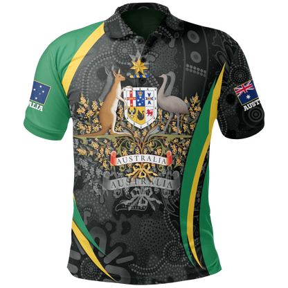 Australia Polo Shirt Australia Coat of Arms Shirt Aussie Spirit Green Unisex