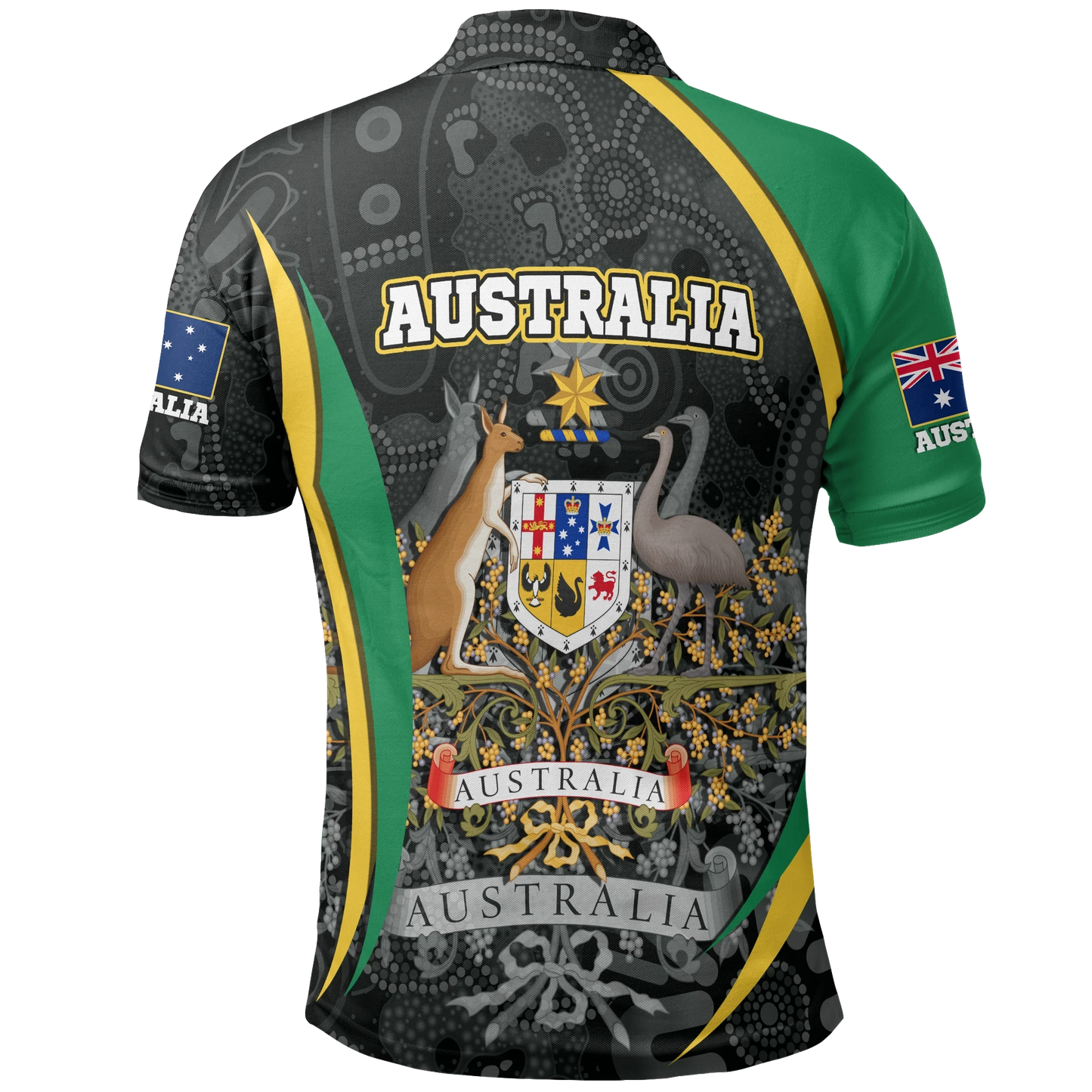 Australia Polo Shirt Australia Coat of Arms Shirt Aussie Spirit Green Unisex