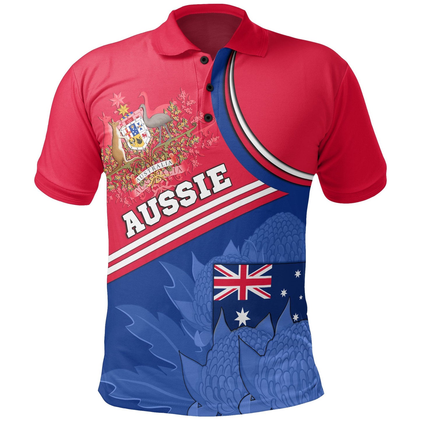Australia Polo Shirt Aus Flag and Coat of Arms Shirt Waratah Flowers 18