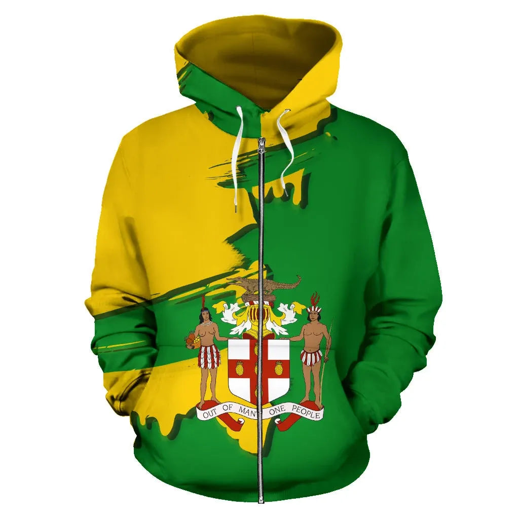 Jamaica Coat Of Arms Unique Zip Hoodie Scratch Style