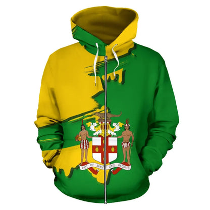 Jamaica Coat Of Arms Unique Zip Hoodie Scratch Style