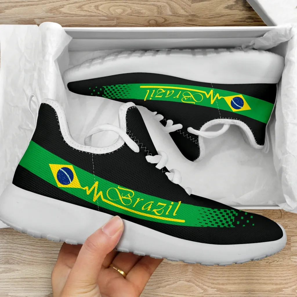 Brazil Heartbeat Mesh Knit Sneakers Nation Flag Color T