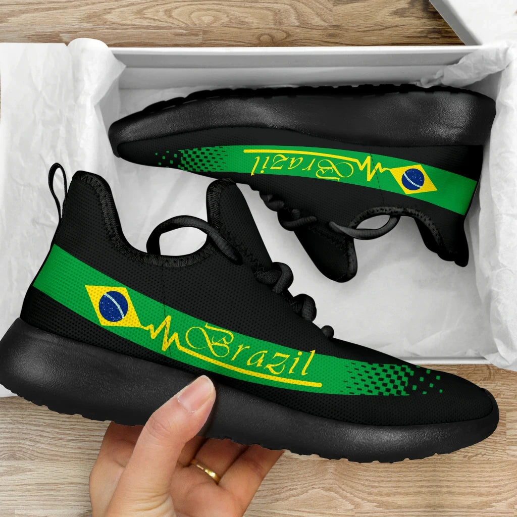 Brazil Heartbeat Mesh Knit Sneakers Nation Flag Color T