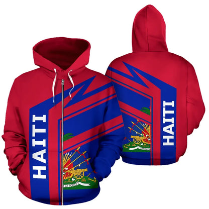 Haiti Air Zip Up Hoodie Haiti Coat Of Arms Printed Red Hoodie
