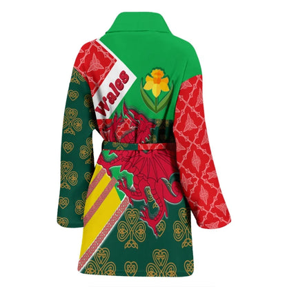 Celtic Wales Women's Bath Robe Cymru Dragon and Daffodils