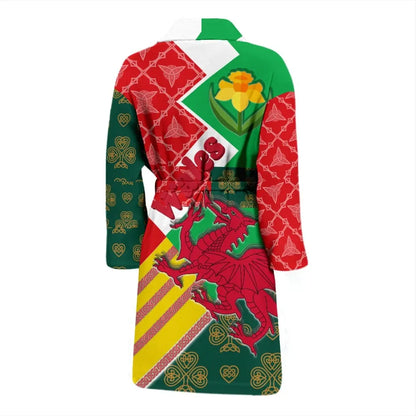 Celtic Wales Men's Bath Robe Cymru Dragon and Daffodils