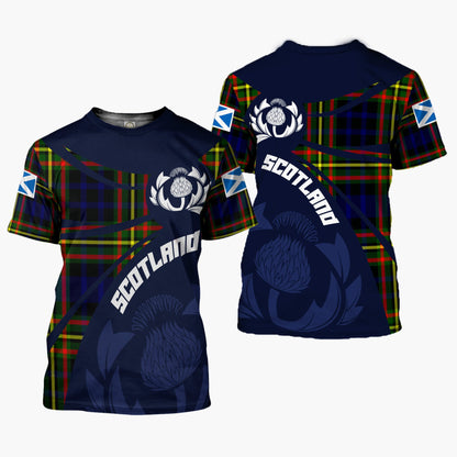 Printivon Thistle Flowers and Scottish Tartan MacLellan Family Custom Tee Shirt