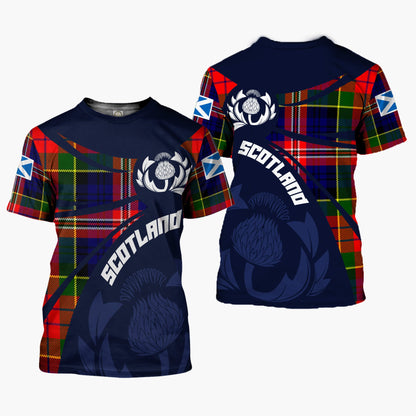 Printivon Thistle Flowers and Scottish Tartan MacPherson Family Custom Tee Shirt